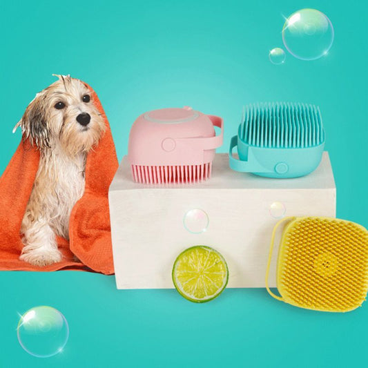 Soft Silicone Bristles Cat Dog Bath Brush Comb Scrubber Shampoo Dispenser For Pet Grooming Deshedding For Pet Washing - Pawradise Pets Store 
